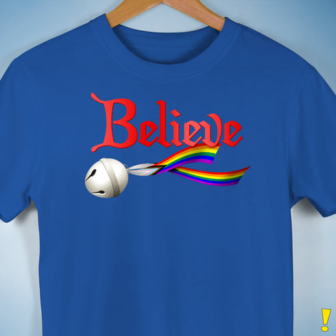 Believe Progress Pride LGBTQ Jingle Bell Premium Unisex T-Shirt - Royal Blue